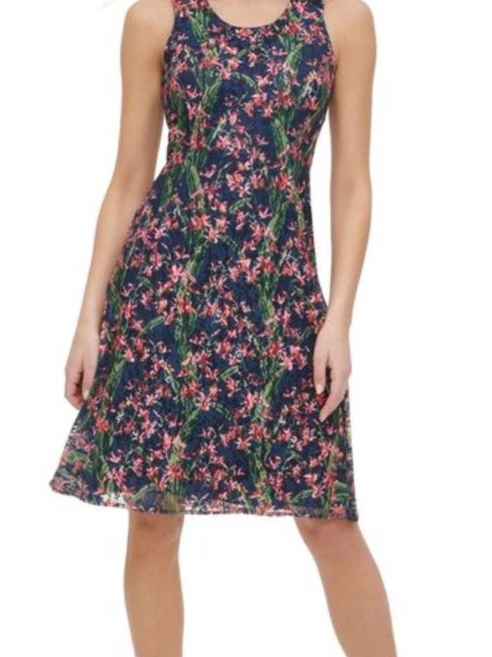Tommy Hilfiger Black Floral Lace Fit & Flare Dress Women’s Size 8 Sleeveless - Picture 2 of 13